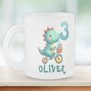 Süßer Dinosaurier mit Fahrrad 3. Geburtstag Mattglastasse