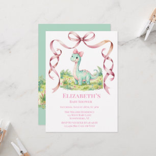 Süßer Dinosaurier mit rosa Schleife Baby Shower Einladung