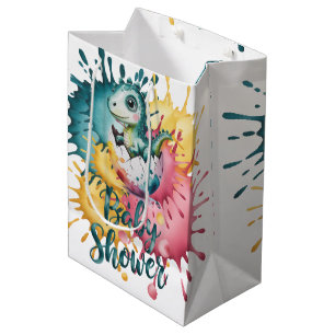 Süßer Dinosaurier mit Wasserfarbspritzern Baby Sho Mittlere Geschenktüte