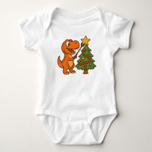 Süßer Dinosaurier mit Weihnachtsbaum Baby Strampler