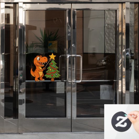 Süßer Dinosaurier mit Weihnachtsbaum Fensteraufkleber (Büro Tür)