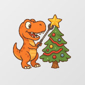 Süßer Dinosaurier mit Weihnachtsbaum Fensteraufkleber (Blatt)