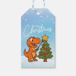 Süßer Dinosaurier mit Weihnachtsbaum Geschenkanhänger