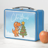 Süßer Dinosaurier mit Weihnachtsbaum Metall Brotdose (Beispiel)
