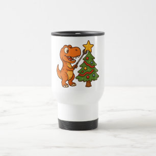 Süßer Dinosaurier mit Weihnachtsbaum Reisebecher