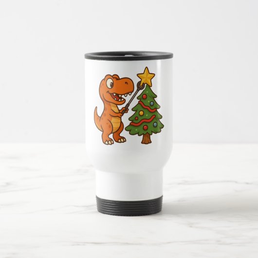 Süßer Dinosaurier mit Weihnachtsbaum Reisebecher (Mittel)