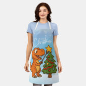Süßer Dinosaurier mit Weihnachtsbaum Schürze (Getragen)
