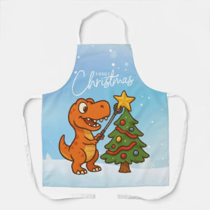 Süßer Dinosaurier mit Weihnachtsbaum Schürze