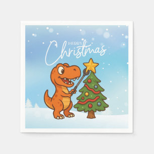 Süßer Dinosaurier mit Weihnachtsbaum Serviette