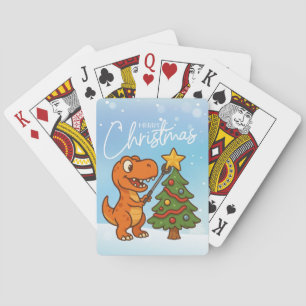 Süßer Dinosaurier mit Weihnachtsbaum Spielkarten