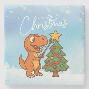 Süßer Dinosaurier mit Weihnachtsbaum Steinuntersetzer