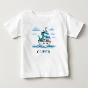 Süßer Dinosaurier-Nautik-Kapitän Personalisiert Baby T-shirt