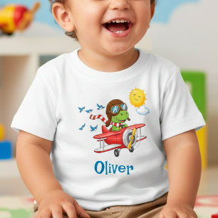 Süßer Dinosaurier-Pilot fliegt rotes Flugzeug Baby T-shirt