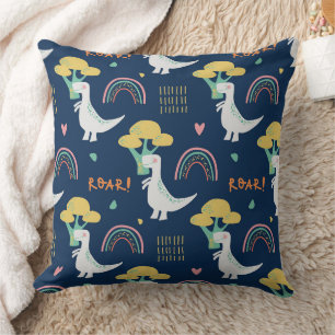 Süßer Dinosaurier & Regenbogen "BRÜLL!" Muster Kissen