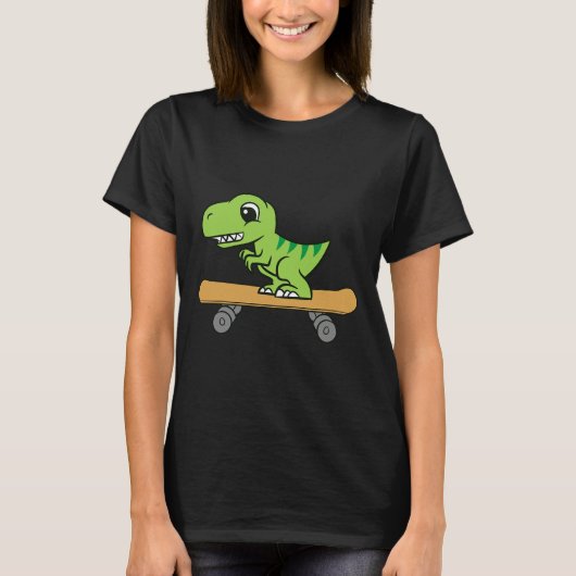 Süßer Dinosaurier Skateboard fährt T-Shirt (Vorderseite)