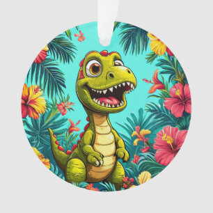 🦖 Süßer Dinosaurier Tropische Blume Urlaubsanhäng Ornament