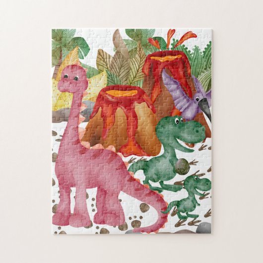 Süßer Dinosaurier und ausbrechender Vulkan Puzzle (Vertikal)