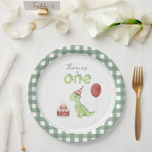 Süßer Dinosaurier zum ersten Geburtstag Pappteller (Hochzeit)