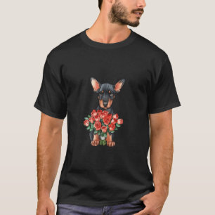 Süßer Dobermann-Welpe mit roten Rosen Aquarell-Kun T-Shirt