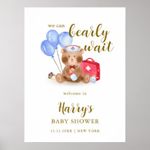 Süßer Doktor Teddybär Ballon Baby Shower Willkomme Poster