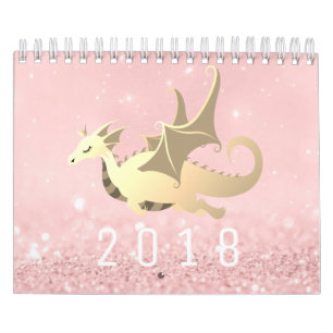 Süßer Drache-Baby-Glitzer-Rosa-Rosen-Goldpastell Kalender