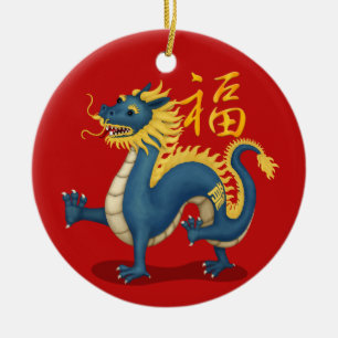 Süßer Drache des Zodiakus "Glück" Chinesisches Neu Keramik Ornament