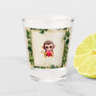 Süßer Dschungel-Valentinsaffe Schnapsglas