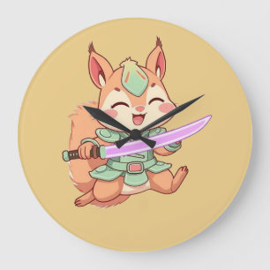 Süßer Eichhörnchen-Samurai. Große Wanduhr
