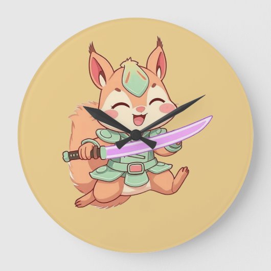 Süßer Eichhörnchen-Samurai. Große Wanduhr (Vorderseite)