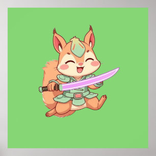 Süßer Eichhörnchen-Samurai. Poster