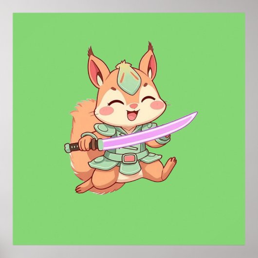 Süßer Eichhörnchen-Samurai. Poster (Vorne)