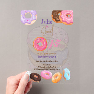 Süßer Ein Donut Geburtstag rosa Acryleinladungen