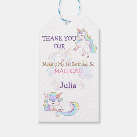 Süßer Einhorn-Geburtstag für Baby-Mädchen Geschenkanhänger (Vorderseite)