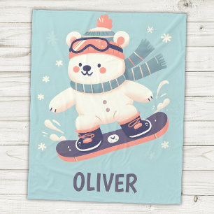 Süßer Eisbär auf einem Snowboard Personalisiert Fleecedecke