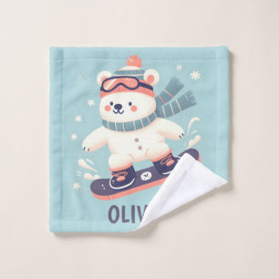 Süßer Eisbär auf einem Snowboard Personalisiert Waschlappen