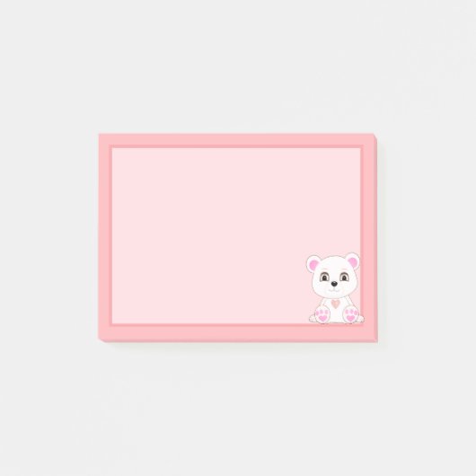Süßer Eisbär auf Hellrosa Post-it Klebezettel (Vorderseite)