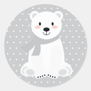 Süßer Eisbär-Baby-Party Grau Runder Aufkleber