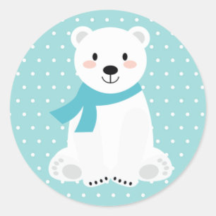 Süßer Eisbär-Baby-Party Teal Aqua Türkis Runder Aufkleber