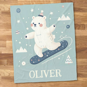 Süßer Eisbär beim Snowboarden Fleecedecke