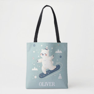 Süßer Eisbär beim Snowboarden  Tasche