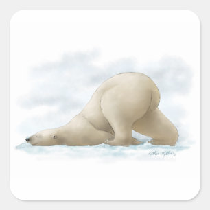 Süßer Eisbär-Cartoon im Schnee Quadratischer Aufkleber