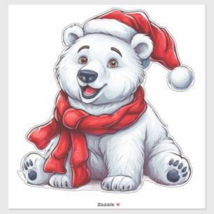 Süßer Eisbär mit Weihnachtsmannmütze und Schal  Aufkleber