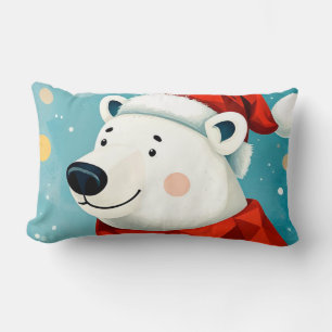 Süßer Eisbär mit Weihnachtsmannmütze und Schal Lendenkissen