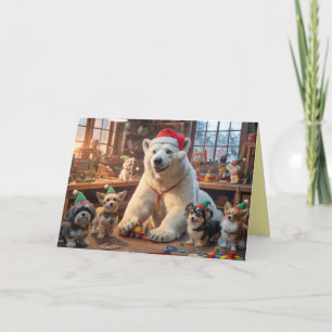 Süßer Eisbär-Santa-Werkstatt-Grußkarte Karte