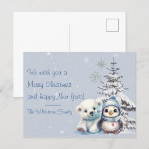 Süßer Eisbär und Pinguin Nordpol Weihnachten Postkarte