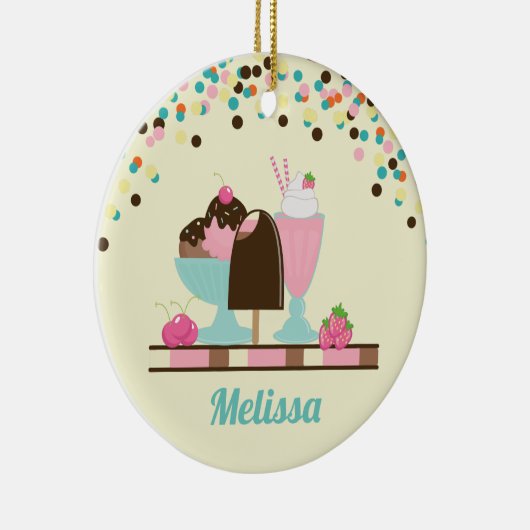 Süßer Eiscreme-Eiscremebecher u. Erdbeerfloss Keramik Ornament (Rechts)