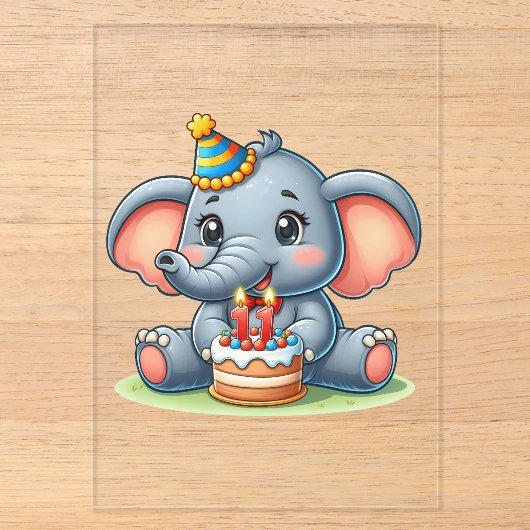 Süßer Elefant 11. Geburtstag Acryleinladungen (Vorderseite)