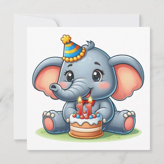 Süßer Elefant 11. Geburtstag Einladung (Vorderseite)