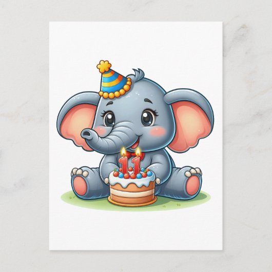 Süßer Elefant 11. Geburtstag Postkarte (Vorderseite)