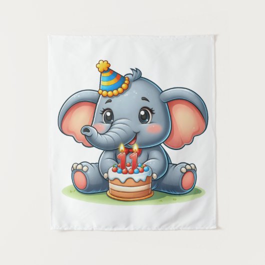 Süßer Elefant 11. Geburtstag Wandteppich (Vorderseite)